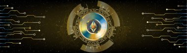 Ethereum blockchain cryptocurrency altın madeni para ile fütüristik l