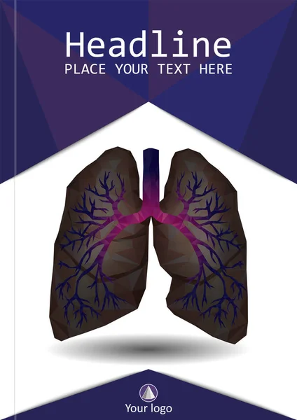 Diseño de la cubierta del libro baja poli realista pulmones humanos y bronquios wi — Vector de stock