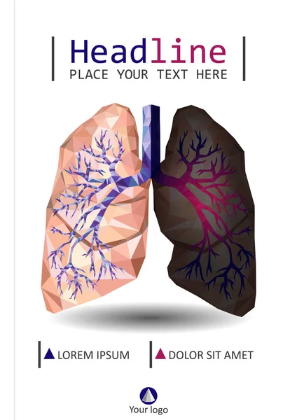 Diseño de la cubierta del libro baja poli realista pulmones humanos y bronquios wi — Vector de stock