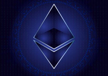 Ethereum cryptocurrency numaraları koyu mavi zemin üzerine ve