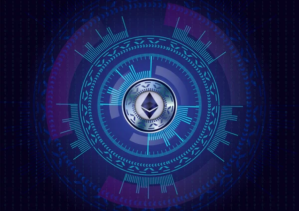 Kryptowährung Ethereum auf dunkelblauem Hintergrund mit Zahlen und — Stockvektor