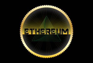 Ethereum sikke metin, sarı siyah arka plan ile fütürist yivli