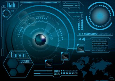 Hud GUI Radar monitör ekran. Fütüristik oyun teknoloji dış s