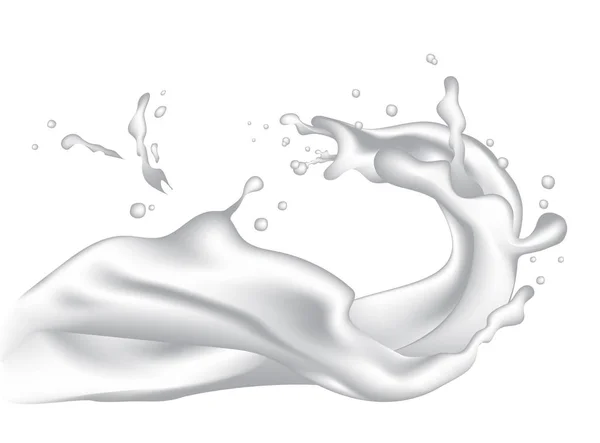3d реалистичный скрученный брызг молока с каплями. Изолированный йогурт — стоковый вектор