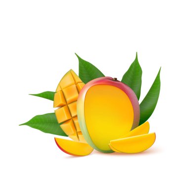 Mango meyve taze meyve suyu, reçel, yoğurt, hamuru. 3D gerçekçi yel
