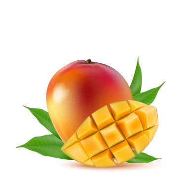 Mango meyve taze meyve suyu, reçel, yoğurt, hamuru. 3D gerçekçi yel