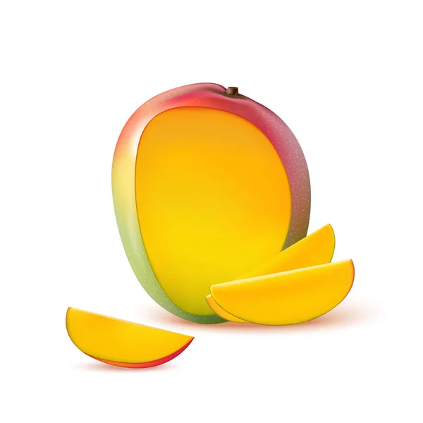 Φρούτα μάνγκο για μαρμελάδα, φρέσκο χυμό, γιαούρτι, πολτός. 3D ρεαλιστική yel — Διανυσματικό Αρχείο