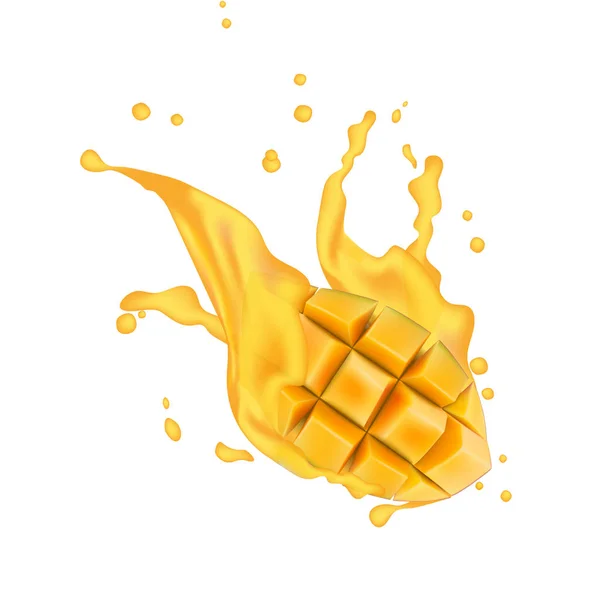 Jugo leche yogur mango cubos salpicaduras. Juicy mango splash pack — Vector de stock