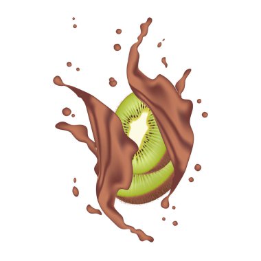 Kivi ile sütlü çikolata sıçrama taç beyaz izole. 