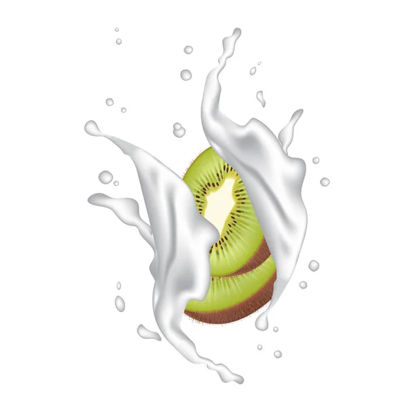 Kiwi fruta leite água suco iogurte splash ilustração isolado — Vetor de Stock