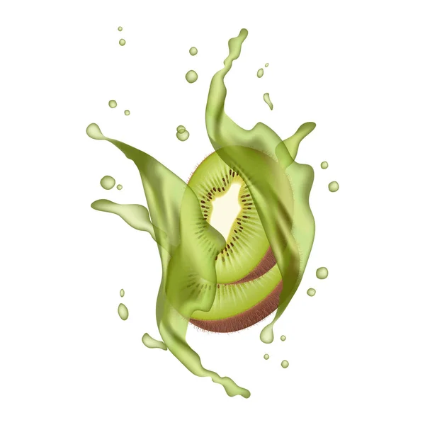 Kiwi fruta leche agua jugo yogur salpicadura ilustración aislado — Vector de stock