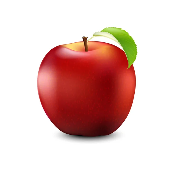 "Red Apple Realistic With Leaf". Подробная трехмерная иллюстрация — стоковый вектор
