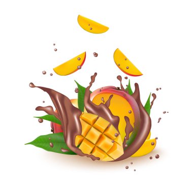 Suyu sütlü çikolata yoğurt sıçramasına mango küp şeker.  