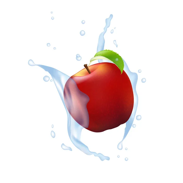 Merah Apple Buah Susu Air Juice Yogurt Splash Illustration Isol - Stok Vektor