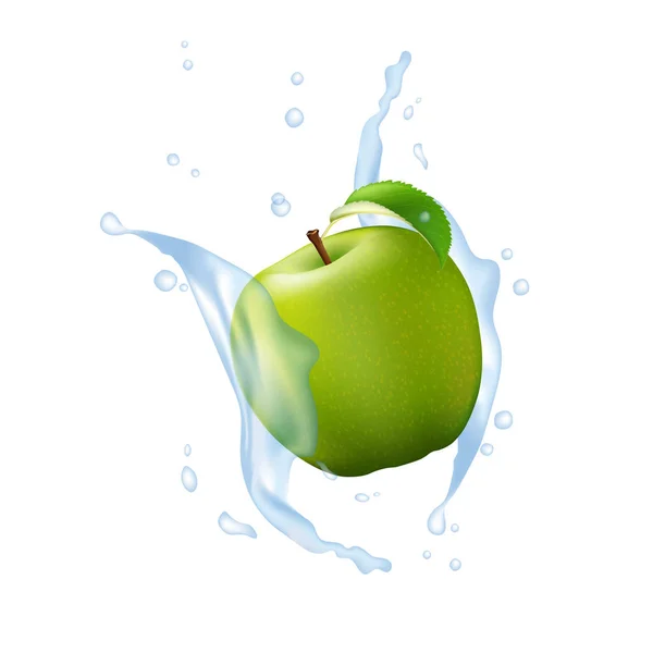 Groene appel Fruit melk Water SAP yoghurt Splash afbeelding Is — Stockvector