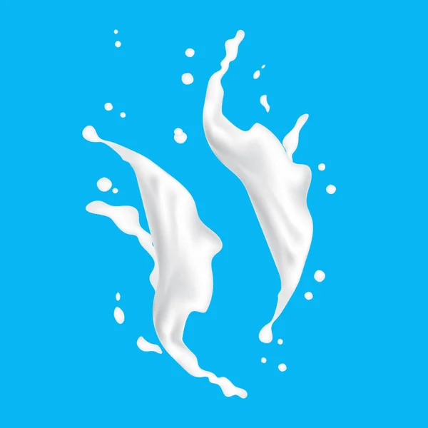 3D melk Splash druppels op een blauwe achtergrond. Cream yoghurt Splashin — Stockvector