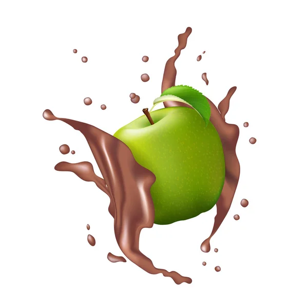 Succo di cioccolato al latte di mela verde Yogurt Splash Illustratio — Vettoriale Stock