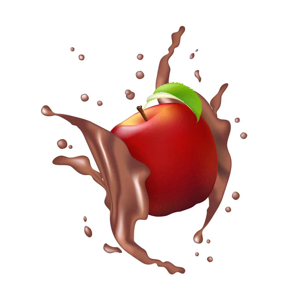 Red Apple Buah Susu Coklat Juice Yogurt Splash Illustration - Stok Vektor