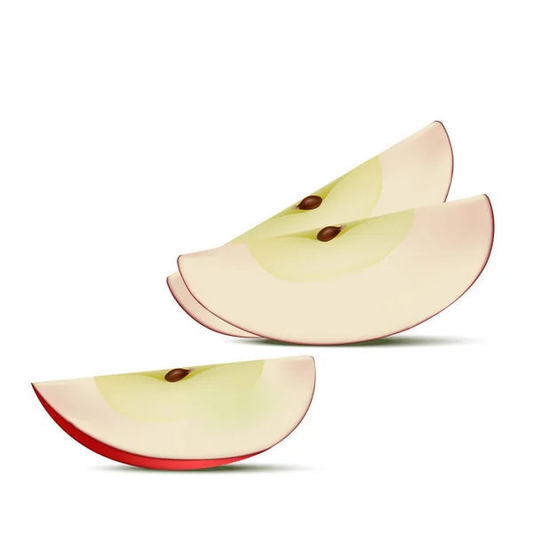Red apple slices isolated on white background. — Stock Vector