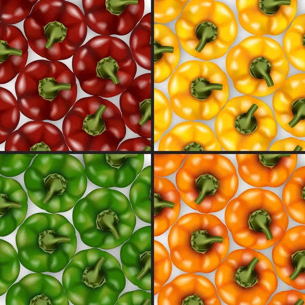 빨강, 노랑, 녹색, 주황색 피망 상위 뷰 패턴 설정. — 스톡 벡터