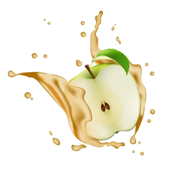 Apple frukt vatten Juice yoghurt Splash Illustration isolerade på W — Stock vektor