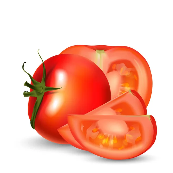 Rode tomaten segmenten geïsoleerd op witte achtergrond. — Stockvector