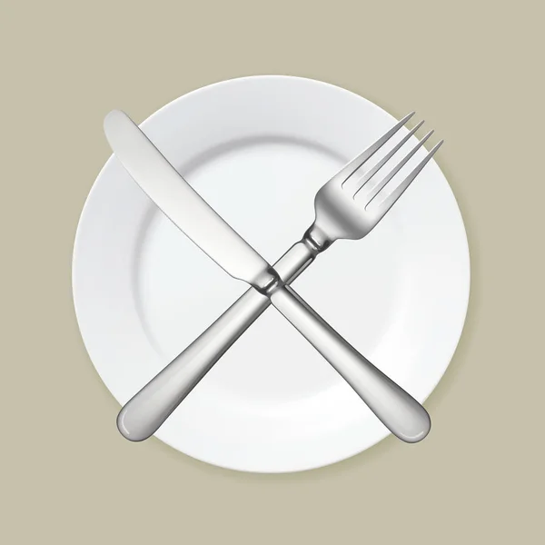 Placa blanca vacía con tenedor y cuchillo — Archivo Imágenes Vectoriales