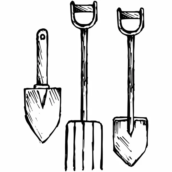 Лопата и вилы, штыковая лопата — стоковый вектор