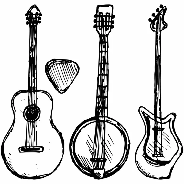 Гитара, гитара и банджо Стоковая Иллюстрация