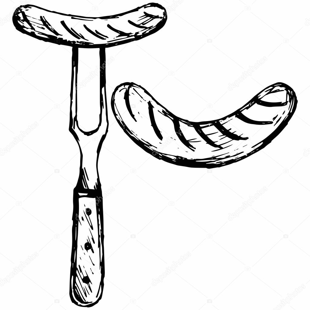 Grilled sausage on fork