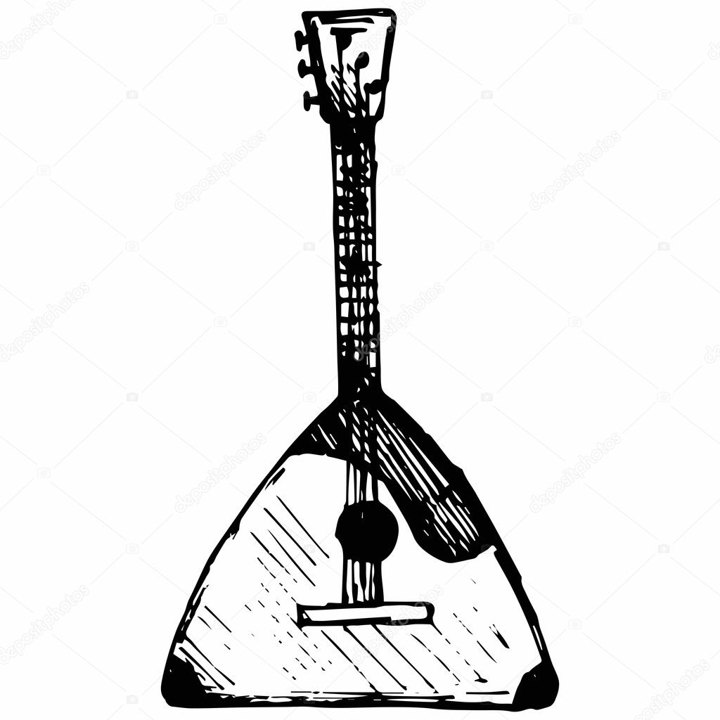 Balalaika, Musical string instrument. Isolated on white background. Vector, doodle style