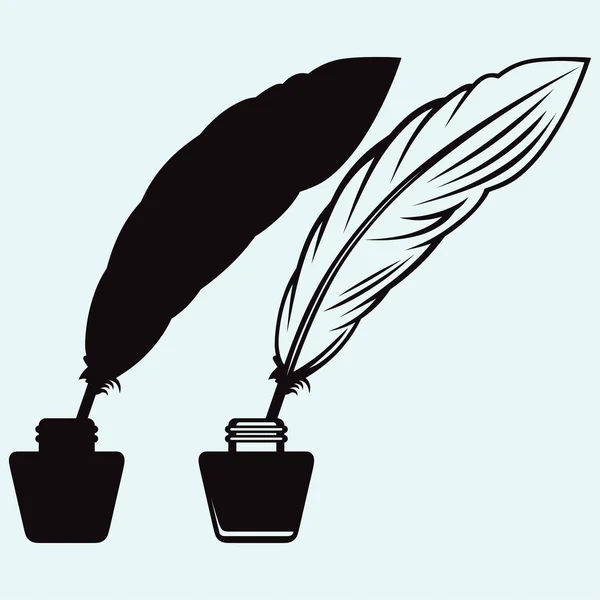 Antigua pluma y tintero — Vector de stock