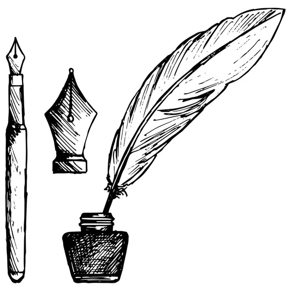 Penna antica, calamaio e vecchia penna a inchiostro Vettoriali Stock Royalty Free