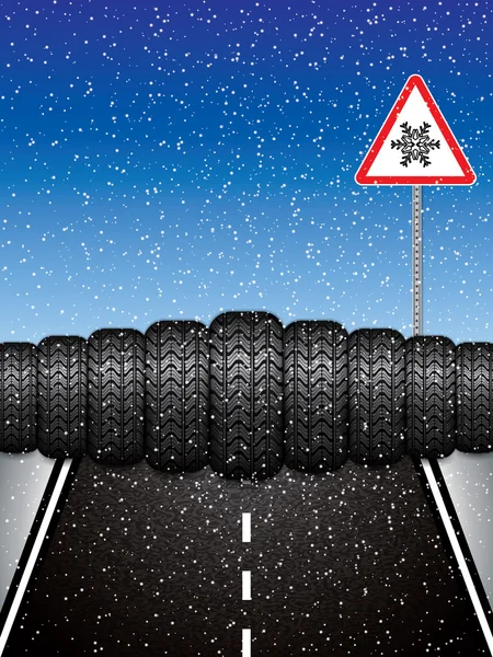 Vinter bildäck och triangel vägmärke — Stock vektor