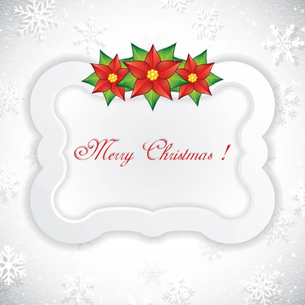 Christmas frame on snow background with poinsettia — Stock Vector