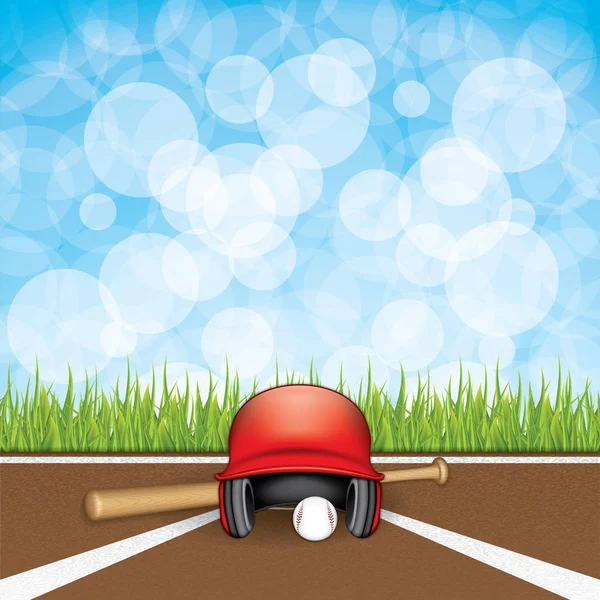 Baseballhelm, Holzschläger und Ball — Stockvektor