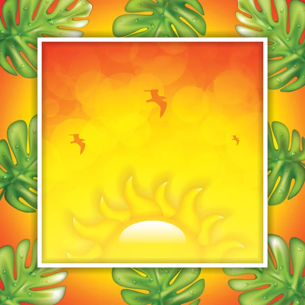 Fondo tropical al atardecer — Vector de stock