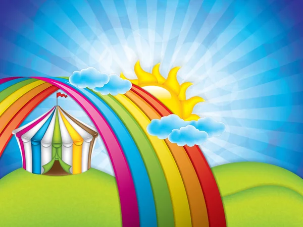 Concept de printemps avec tente de cirque rayée — Image vectorielle