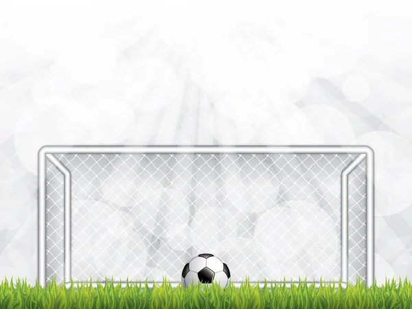 Μπάλα ποδοσφαίρου στο γρασίδι μπροστά από θέση γκολ — Διανυσματικό Αρχείο