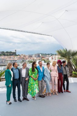 CANNES, FRANCE - MAY 08: Jury members Lea Seydoux, Andrey Zvyagintsev, Ava DuVernay, Denis Villeneuve, Kristen Stewart, jury head Cate Blanchet, Khadja Nin and Chang Chen attend the Jury photocall during the 71st annual Cannes Film Festival clipart