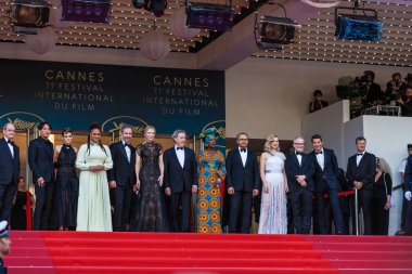 CANNES, FRANCE - MAY 09, 2018: Jury members attending screening 'Everybody Knows (Todos Lo Saben)' during the 71st annual Cannes Film Festival clipart