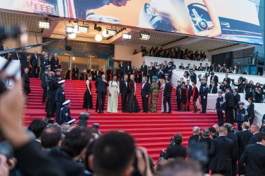 CANNES, FRANCE - MAY 09, 2018: Jury members attending screening 'Everybody Knows (Todos Lo Saben)' during the 71st annual Cannes Film Festival clipart