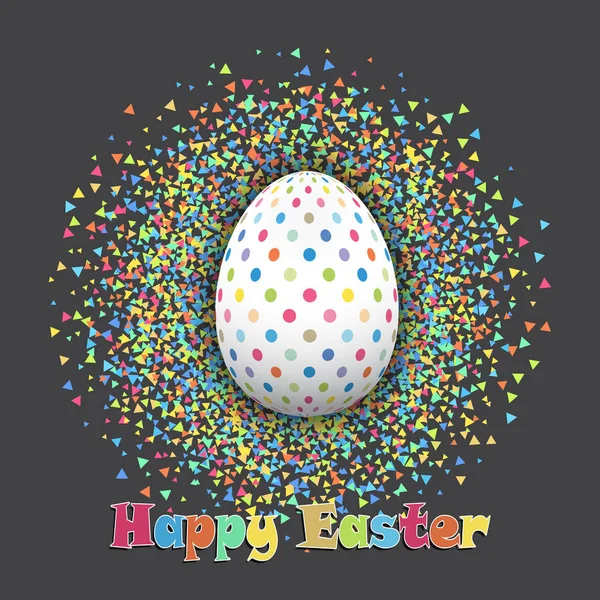Huevo de Pascua manchado sobre fondo de confeti — Vector de stock