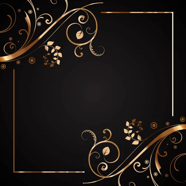 Decoratieve Bloemen Frame Goud Zwart — Stockvector