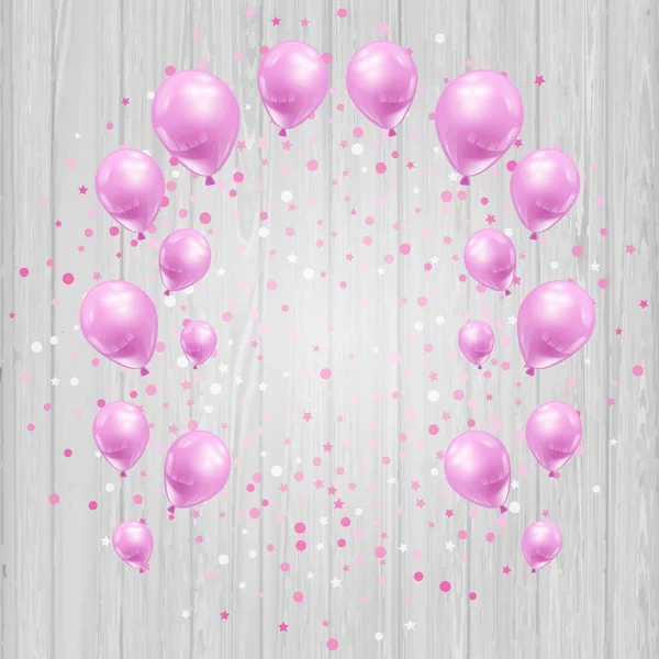 Фон праздника с розовыми шариками и конфетти — стоковый вектор