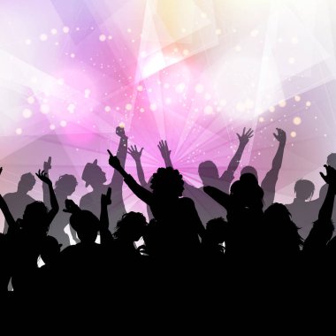 Arka plan üzerinde bir disko parti kalabalık silüeti ışıklar