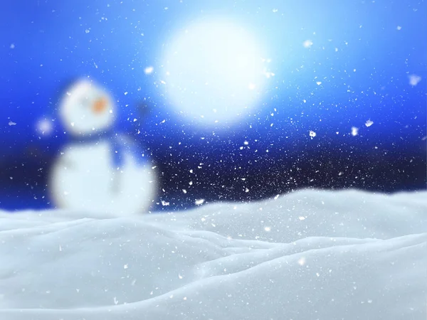 3D vinterlandskap med avfokuserad snögubbe scen — Stockfoto