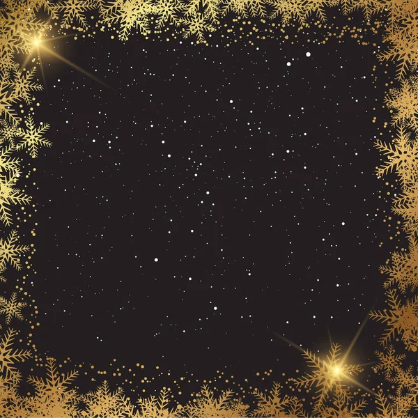 Kerst achtergrond met gouden sneeuwvlok rand — Stockvector