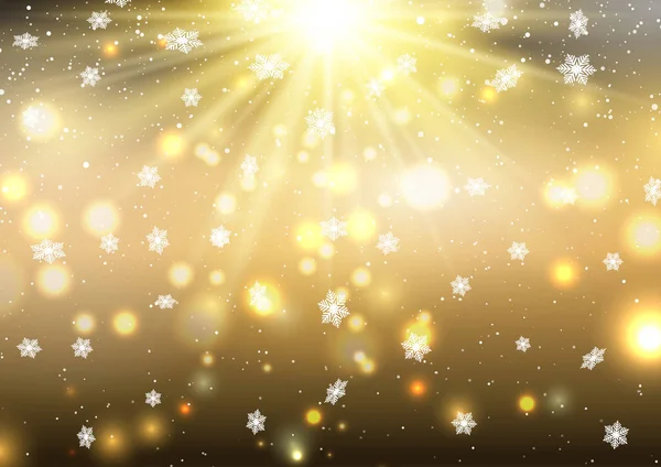 Noël fond doré avec des flocons de neige tombant — Image vectorielle