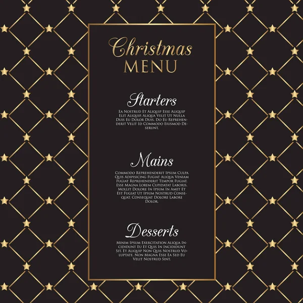 Conception de menu de Noël avec des étoiles d'or — Image vectorielle